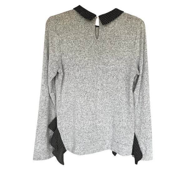 MONTEAU gray ultra soft sweater key hope black polka dot collar and trim size L - Picture 6 of 9